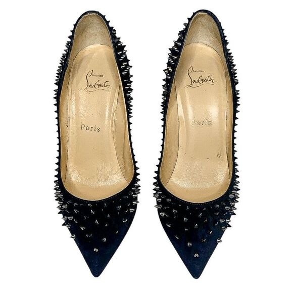 Christian Louboutin Escarpic 100 Pumps Black Suede Spiked Heels Size 37.5 Shoes - Picture 2 of 11